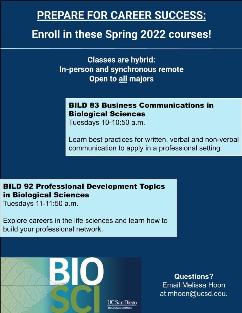 Career Development Classes Spring 2022 Enroll now BioSci Student